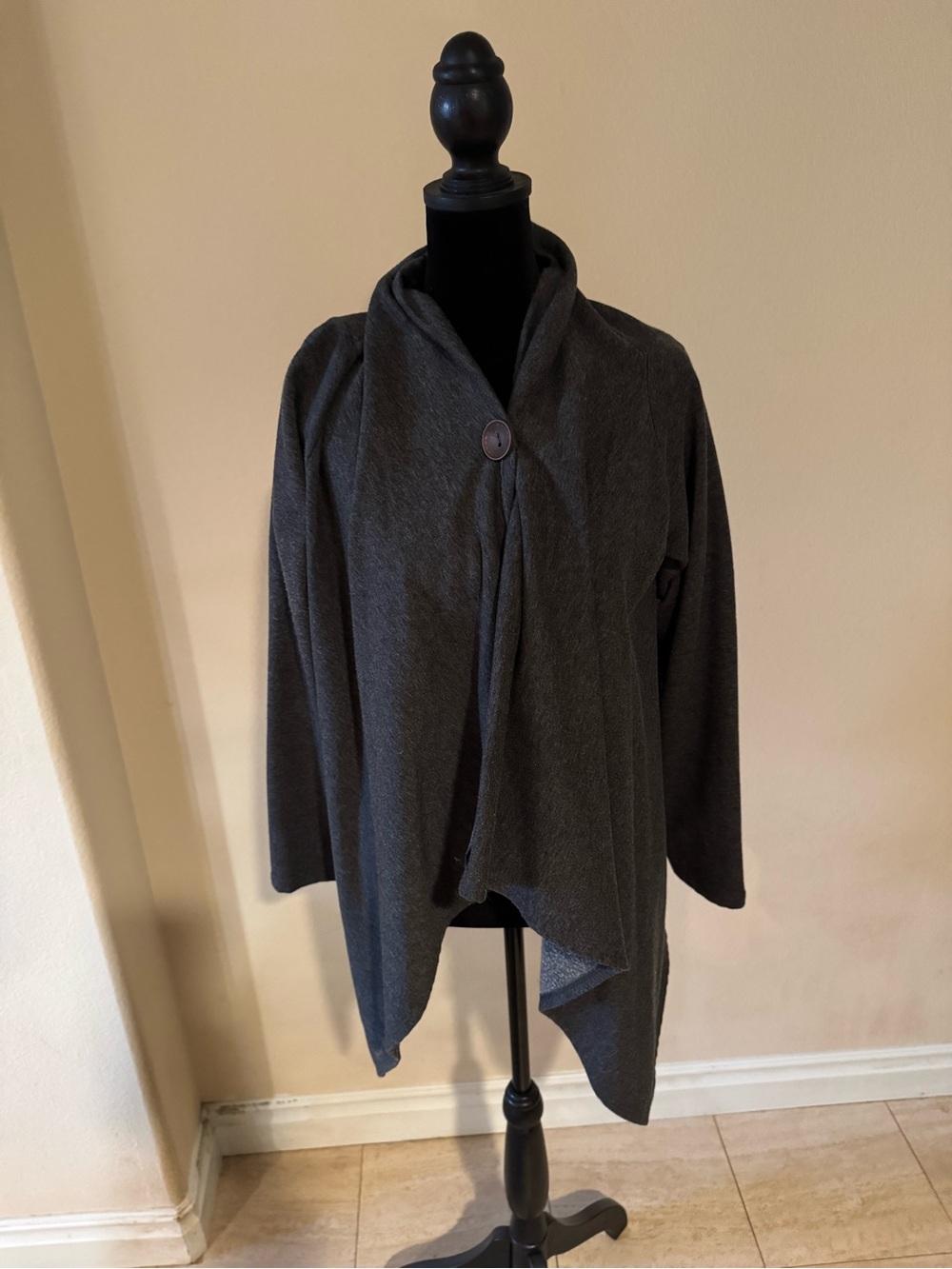 bobeau Charcoal Draped Button-Front Cardigan